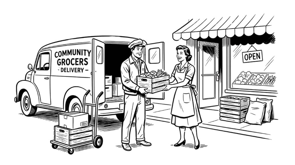 Delivery truck arriving at a grocery store